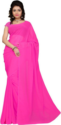 Surupta Solid Fashion Georgette Saree(Pink), Dark pink