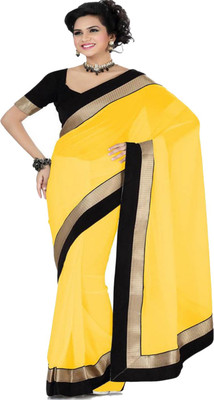 Ansu Fashion Self Design Bollywood Chiffon Saree(Yellow), Multi color