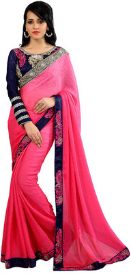 Stylish Girls Embroidered Fashion Georgette Saree(Pink)