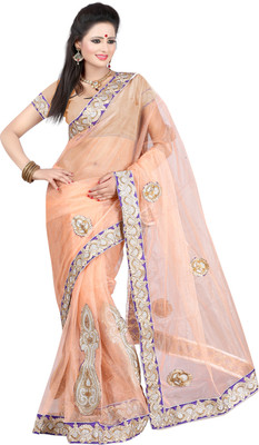 Ansu Fashion Self Design Fashion Net Saree(Orange)