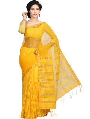 Crochetin Self Design Fashion Handloom Art Silk Saree(Yellow)