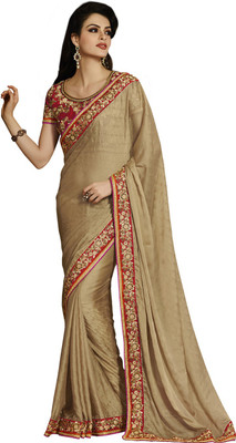 Saara Self Design Fashion Chiffon Saree(Beige)