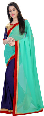 Jiya Self Design Fashion Georgette Saree(Green, Blue, Beige), Beige;blue;green