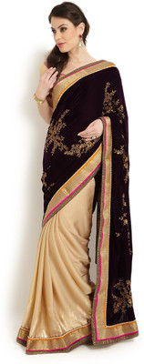 Soch Self Design Fashion Satin Saree(Beige, Brown)
