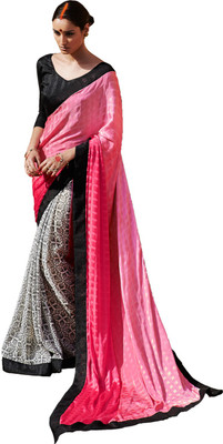 Ewows Embellished, Floral Print Fashion Satin, Jacquard Saree(Pink, White)