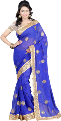 Indrani Striped Bollywood Chiffon Saree(Blue)