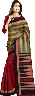 Khushali Self Design, Printed Fashion Jute, Silk Saree(Multicolor, Red)