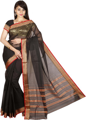Right Shape Woven Ilkal Handloom Cotton Saree(Black)