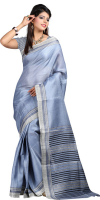 Poornathava Printed Fashion Art Silk Saree(Grey)