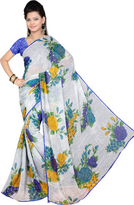 Stylish Girls Printed Fashion Chiffon Saree(White)