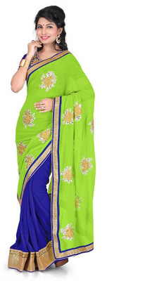 Kesar Sarees Self Design, Solid Bollywood Georgette Saree(Green, Blue)