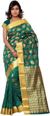 Parisha Printed Daily Wear Art Silk Saree(Green, Yellow), Green & gold