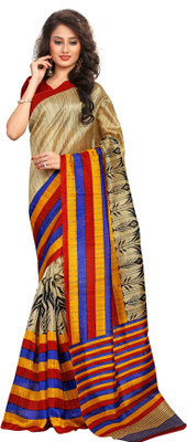 Ewows Printed Bhagalpuri Printed Silk Saree(Beige)