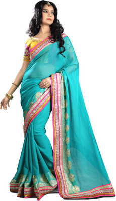 Indian Wear Online Embroidered Fashion Georgette Saree(Blue)