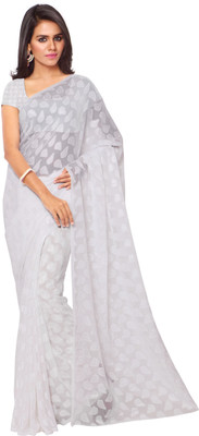 Goodfeel Floral Print Fashion Jacquard Saree(White)