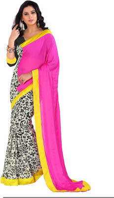 Parisha Printed Fashion Chiffon Saree(Pink, White)