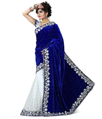 Asha Fashion Self Design Fashion Lycra Saree(Blue, White)