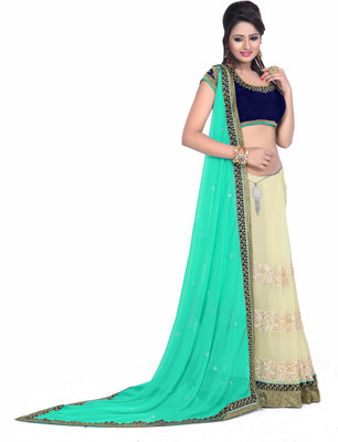 Party Wear Dresses Self Design Fashion Georgette Saree(Blue)
