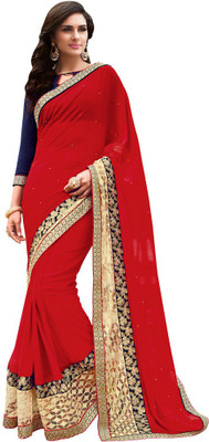 Desi Butik Embroidered Fashion Georgette Saree(Red)