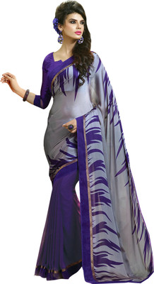Manthan Printed Daily Wear Chiffon Saree(Pack of 2, Purple, Grey)