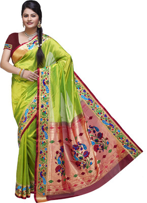 Ishin Printed Fashion Poly Silk Saree(Green)
