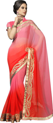 Suvastram Embellished Fashion Georgette Saree(Pink)