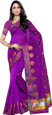 Mimosa Woven Kanjivaram Cotton Saree(Purple, Mejantha