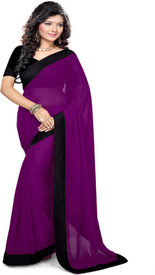Sourbh Sarees Solid Fashion Georgette Saree(Purple), Wine