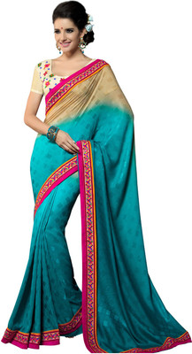 Manthan Embroidered Daily Wear Georgette Saree(Blue, Beige), Sky blue & beige