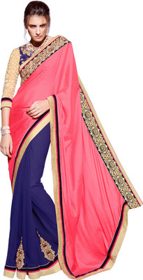 Lovelylook Embroidered Daily Wear Chiffon, Georgette Saree(Pink, Blue)