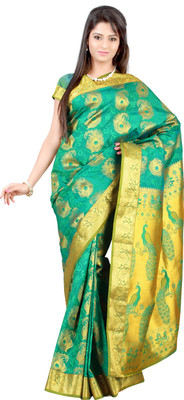 Mimosa Woven Kanjivaram Handloom Art Silk Saree(Blue), Rama
