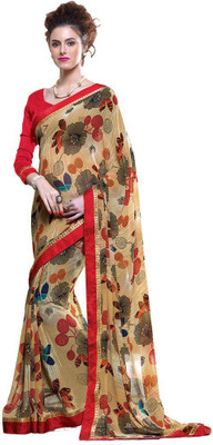 Indianbeauty Self Design, Printed Bollywood Pure Georgette Saree(Brown)