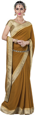 Manthan Embroidered Daily Wear Georgette Saree(Brown)