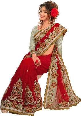 Chirag Sarees Self Design Fashion Net Saree(Red)