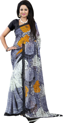Manthan Printed Daily Wear Polyester Saree(Grey, Yellow)