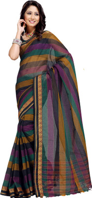 Ishin Striped Fashion Cotton Saree(Multicolor