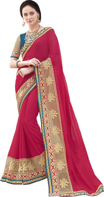 Ps Enterprise Embroidered Bollywood Georgette Saree(Red)