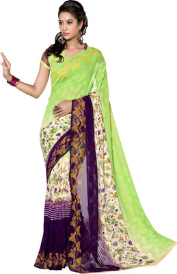 Lovelylook Printed Daily Wear Georgette Saree(Green, Purple)