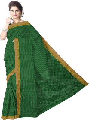 Javuli Woven Arani Pattu Handloom Silk Cotton Blend Saree(Green)
