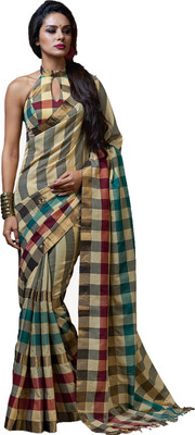 Ishin Solid Fashion Cotton Saree(Beige)