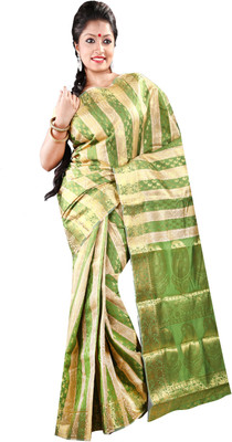 Anushree Saree Self Design Fashion Chanderi Saree(Multicolor), Green