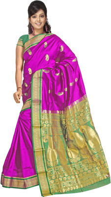 JagannathSaree Woven Fashion Silk Saree(Pink, Green), Green;pink