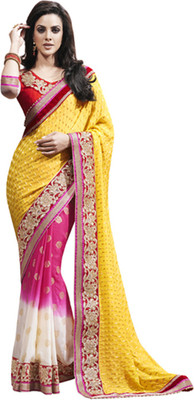 Desi Butik Self Design Fashion Crepe Saree(Yellow)