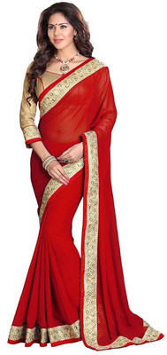 Fabaron Enterprise Embroidered Fashion Georgette Saree(Red)