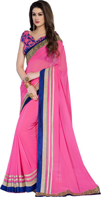 Parisha Embroidered Daily Wear Georgette Saree(Pink)