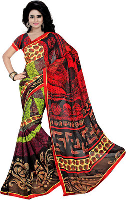 Party Wear Dresses Printed Fashion Chiffon Saree(Black)