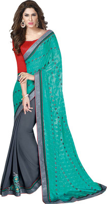 Vandv Shop Embroidered Fashion Handloom Georgette Saree(Blue), Sky blue