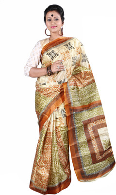 Anushree Saree Printed Fashion Silk Saree(Multicolor), Yellow