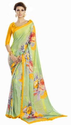 Jiya Self Design, Printed Fashion Georgette Saree(Green, Yellow)