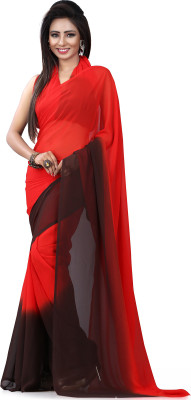 Manthan Solid Daily Wear Georgette Saree(Red, Brown)